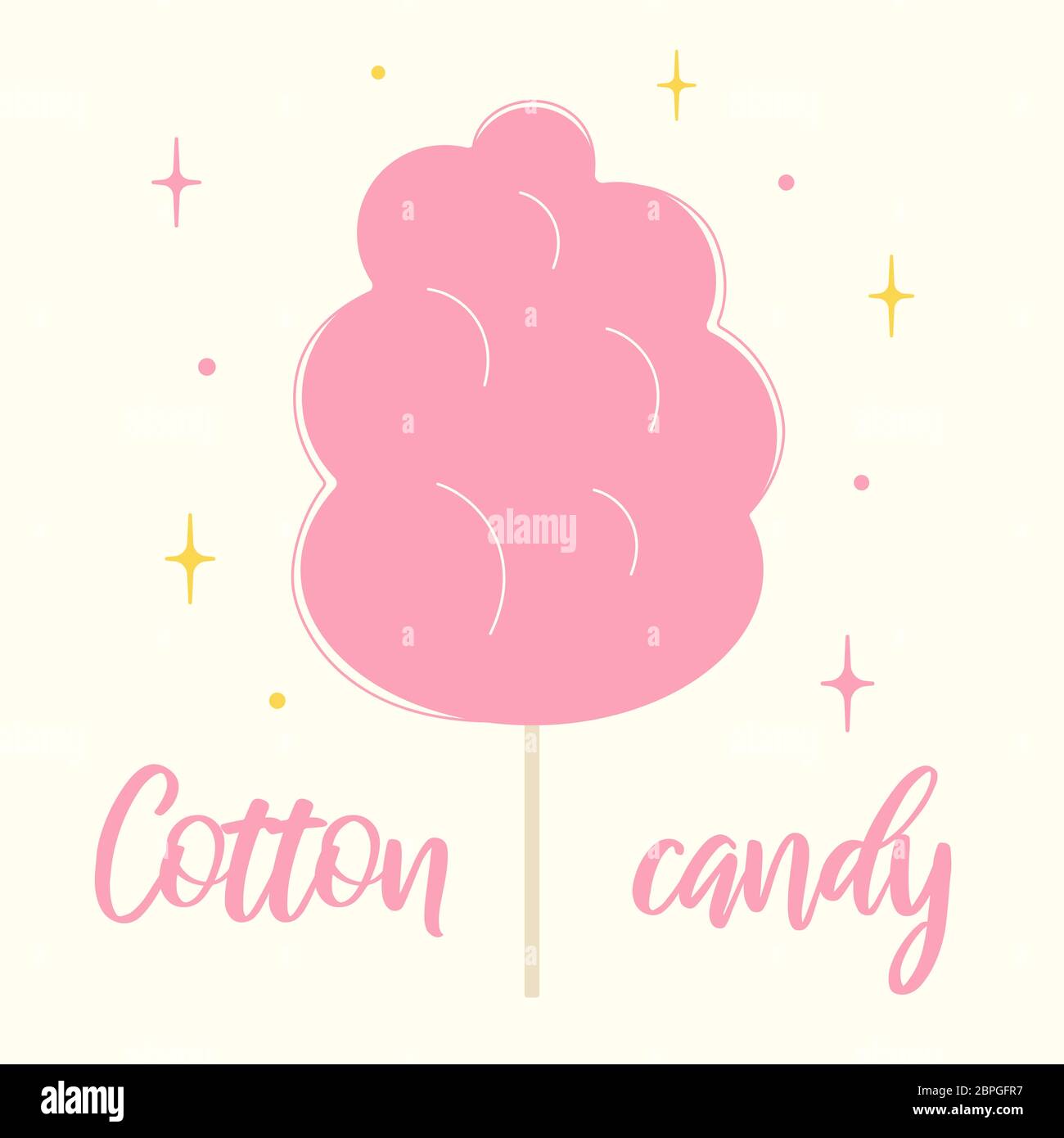 Illustration vectorielle plate pour coton. Bonbons roses sur bâton de bois. Un délicieux cadeau pour les enfants dans un parc d'attractions ou à thème. Illustration de Vecteur