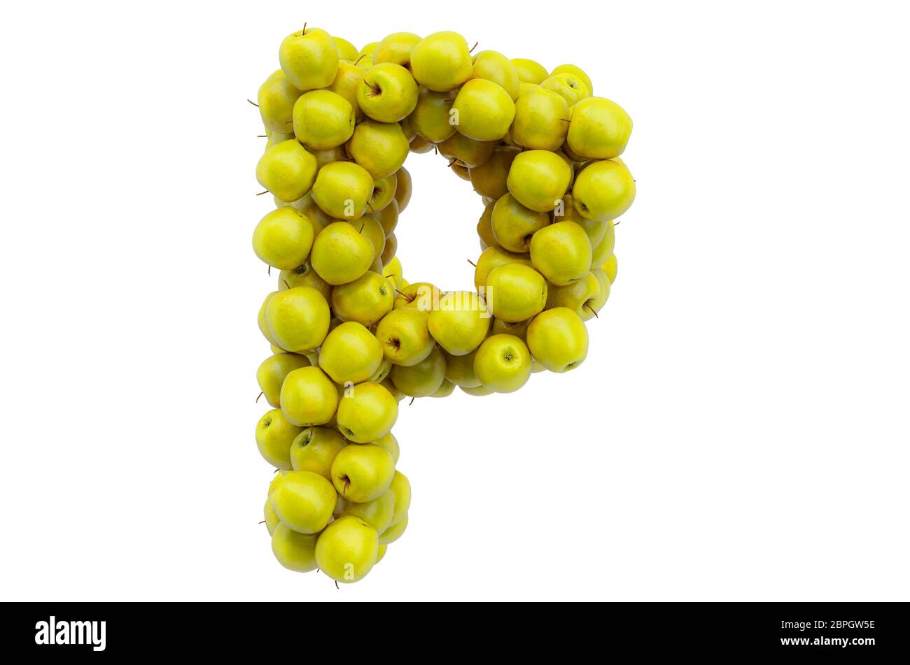 Lettre P provenant de pommes jaunes, rendu 3D isolé sur fond blanc Banque D'Images