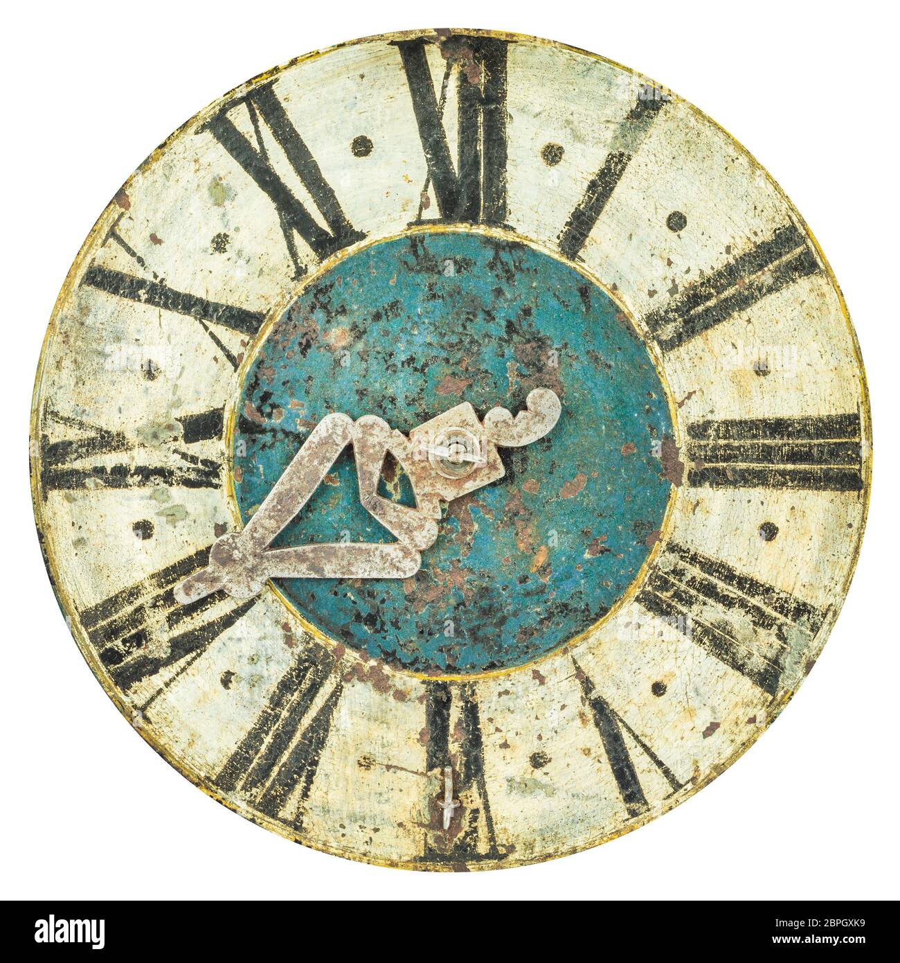 Authentique cadran d'horloge médiévale avec une heure de main isolée sur un fond blanc Banque D'Images