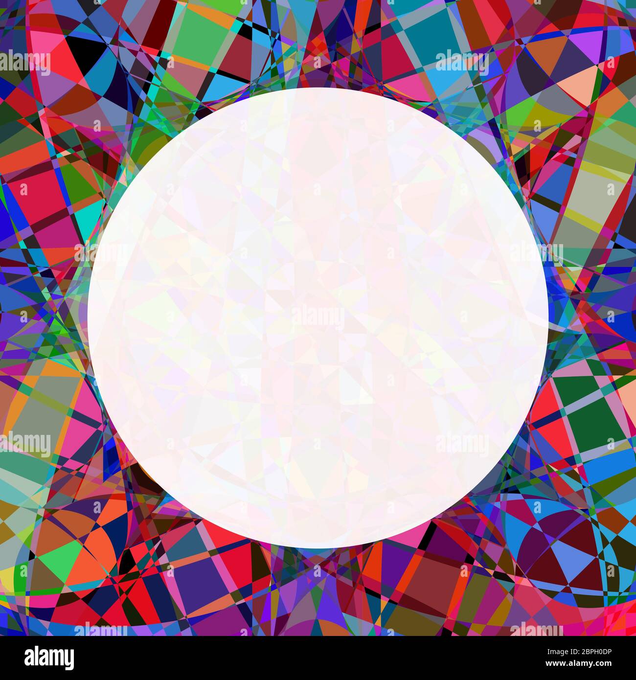 Motif fluide et coloré chaotique de vitraux cassés. Cadre photo en mosaïque circulaire. Décoration de texture polygonale. Illustration de Vecteur