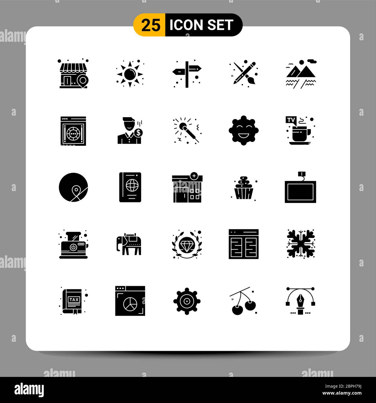 Symboles d'icône universels Groupe de 25 Glyphes solides modernes d'Internet, de montagne, de signe, de nuage, de crayon Eléments de conception vectorielle modifiables Illustration de Vecteur
