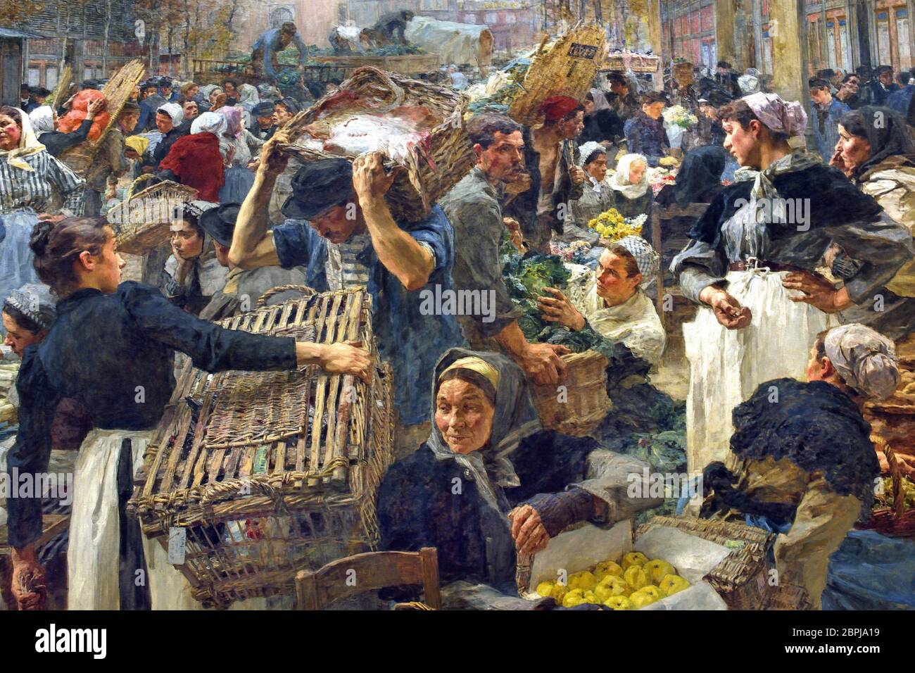 Les Halles 1895 Léon Lhermitte 1844-1925, Français, France. ( Les Halles de Paris - Les Halles, Paris était le centre du marché de produits frais. Situé au cœur de la ville, il a été démoli en 1971 et remplacé par le Forum des Halles, un centre commercial moderne ) Banque D'Images