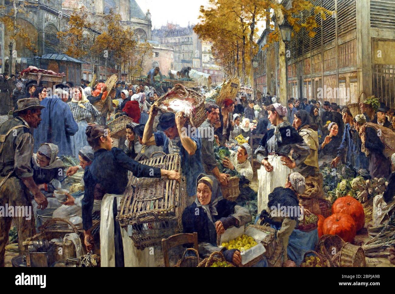 Les Halles 1895 Léon Lhermitte 1844-1925, Français, France. ( Les Halles de Paris - Les Halles, Paris était le centre du marché de produits frais. Situé au cœur de la ville, il a été démoli en 1971 et remplacé par le Forum des Halles, un centre commercial moderne ) Banque D'Images