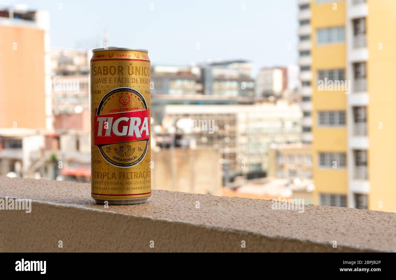 Luanda, Angola - 09th mai 2020: Bière Tigra en conserve une des bières les plus célèbres d'Angola, produite par le groupe de Refriango Banque D'Images