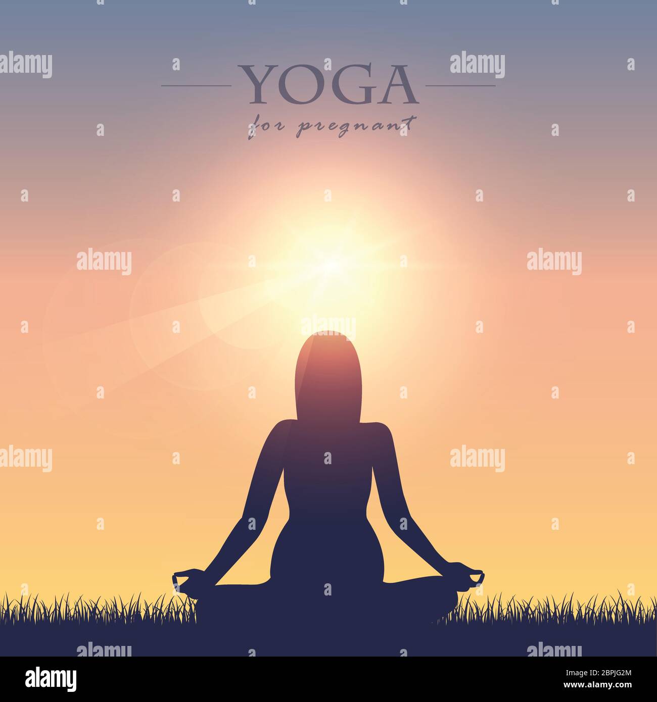 Yoga pour femmes enceintes silhouette sur prairie d'été au soleil vecteur illustration EPS10 Illustration de Vecteur