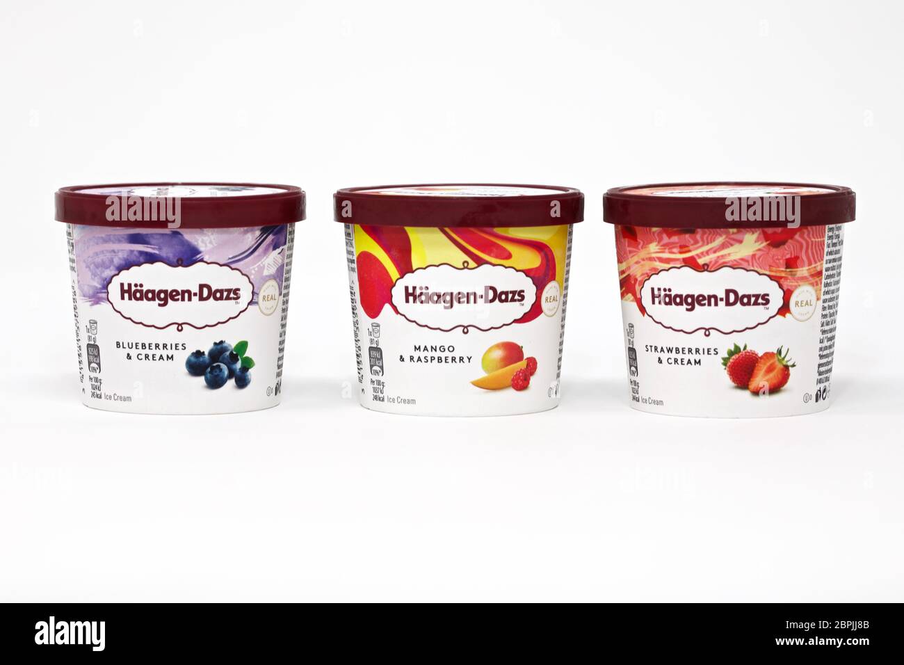 Mini-baignoires de glace aux fruits Haagen Dazs Banque D'Images