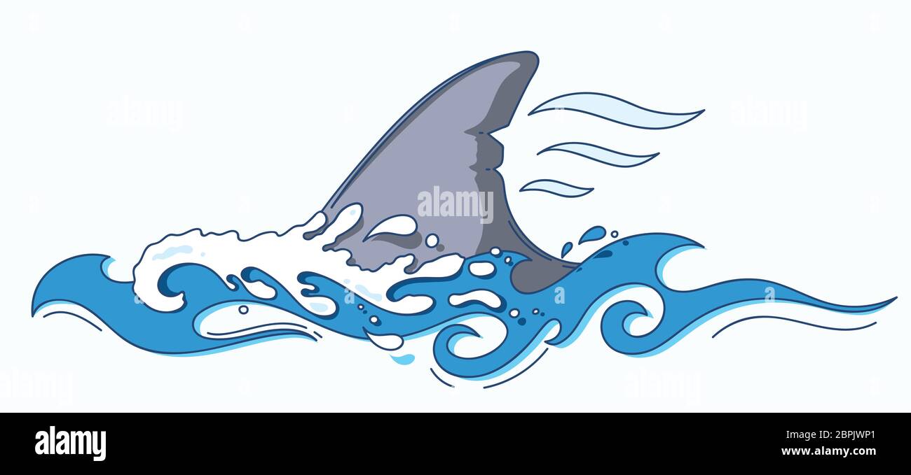 illustration vectorielle dessinée à la main d'une nageoire de requin dans les vagues de la mer Illustration de Vecteur