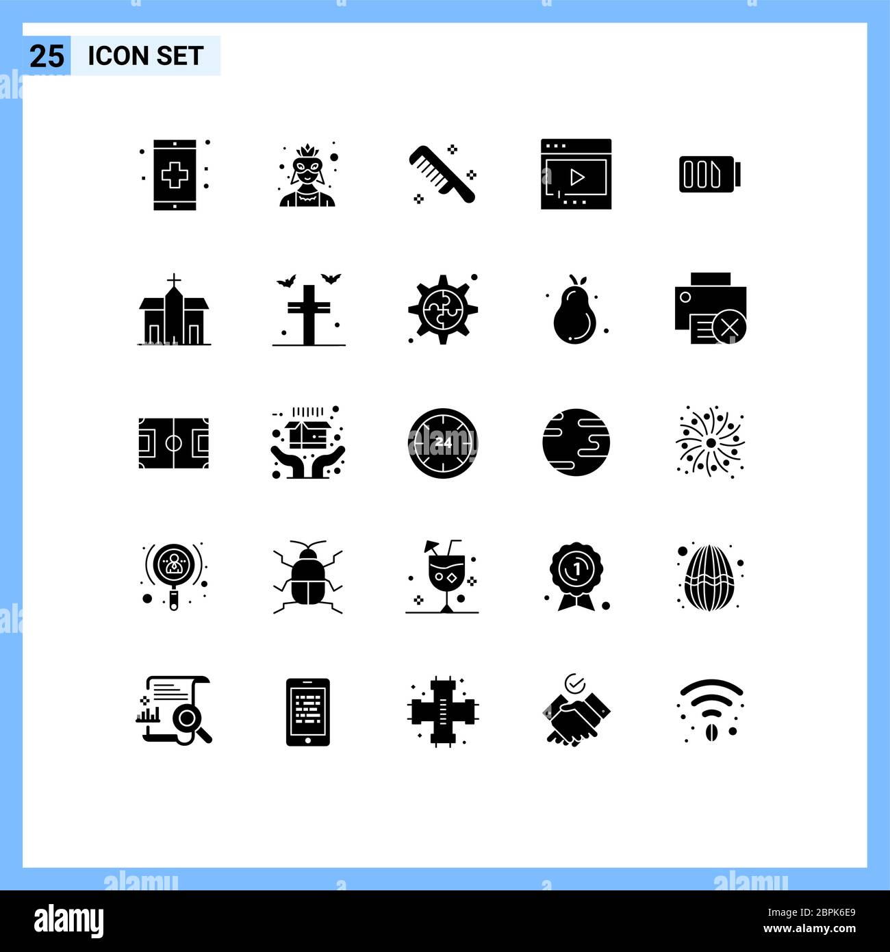 Symboles d'icône universels Groupe de 25 Glyphes solides modernes de jeu, film, costume, multimédia, Clean Editable Vector Design Elements Illustration de Vecteur