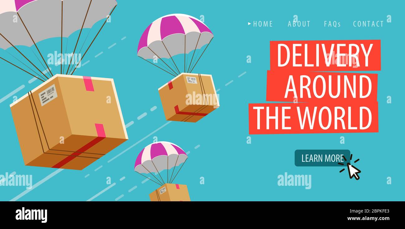 Service de livraison. Parachute avec illustration du vecteur de boîte ou de colis Illustration de Vecteur