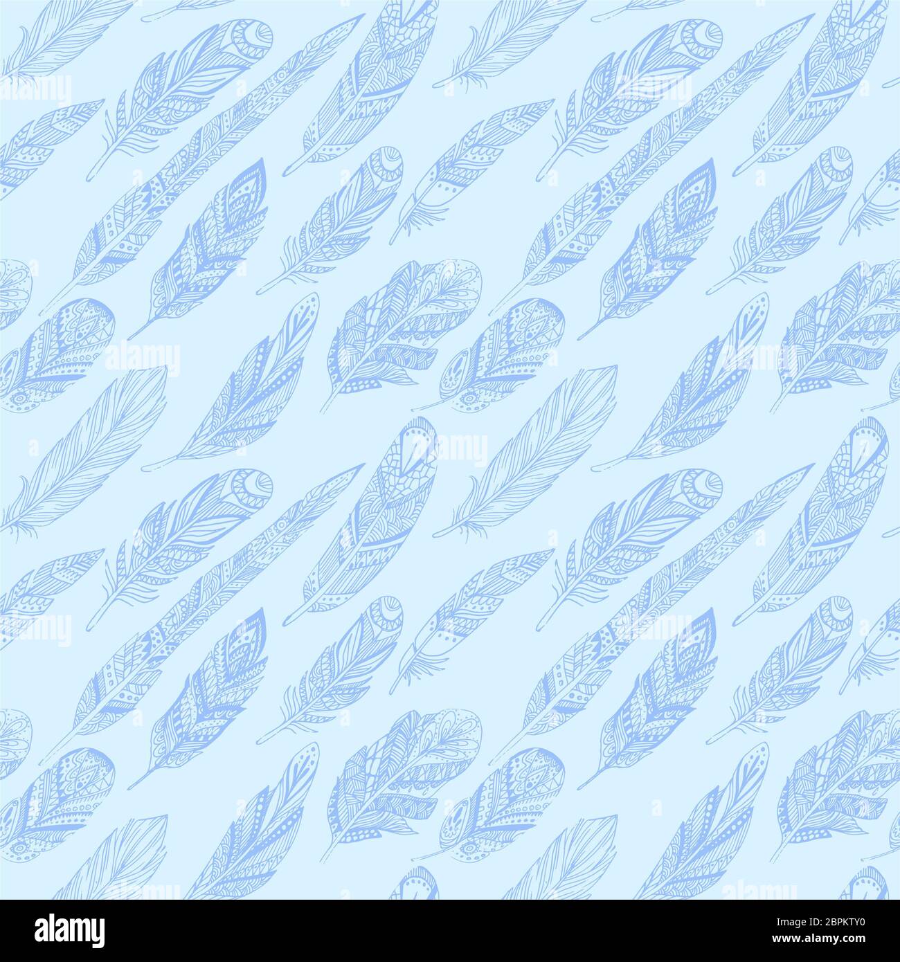 Motif ethnique homogène avec des plumes. Plumes Tribal Vintage Pattern. Esquisses à la main. Banque D'Images