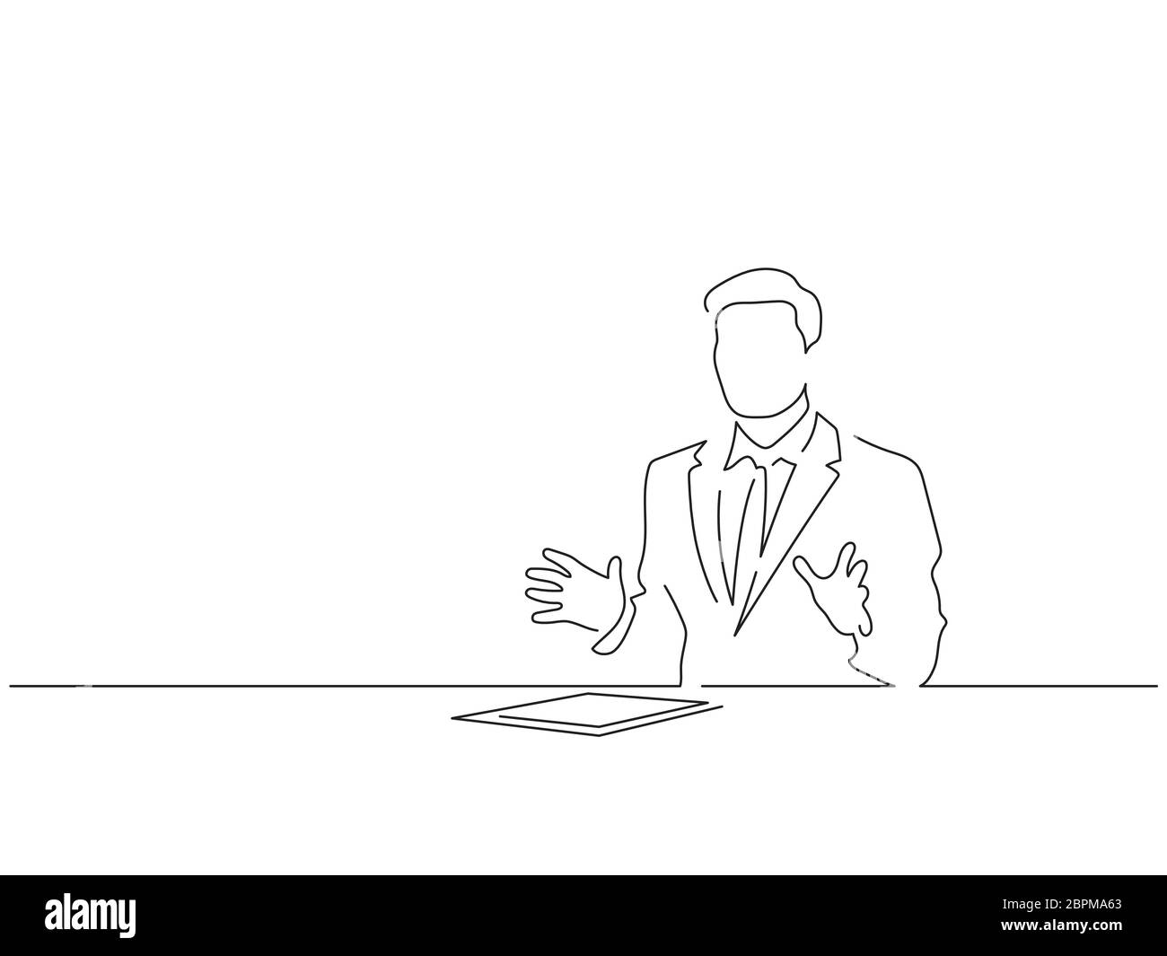 Dessin de ligne isolé de journaliste TV, dessin d'illustration vectorielle. Illustration de Vecteur