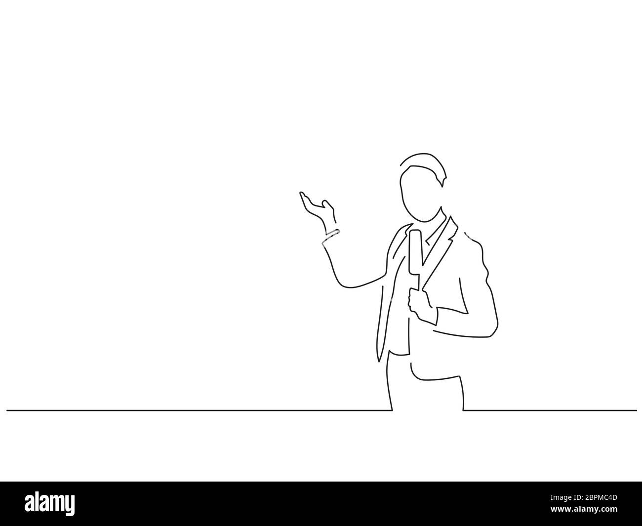 Dessin de ligne isolé de journaliste TV, dessin d'illustration vectorielle. Illustration de Vecteur