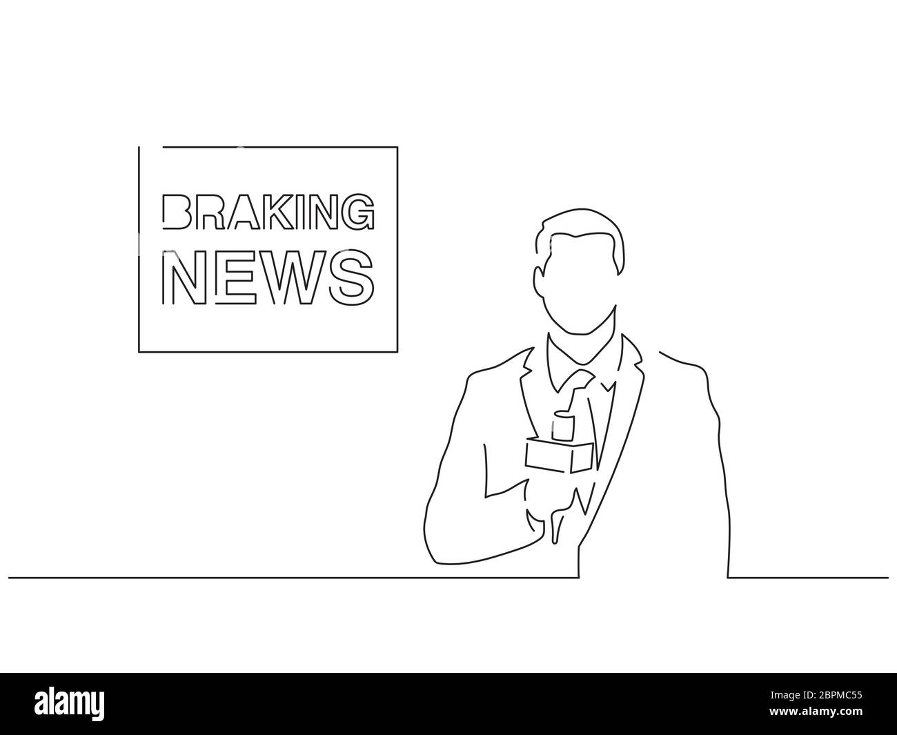 Dessin de ligne isolé de journaliste TV, dessin d'illustration vectorielle. Illustration de Vecteur