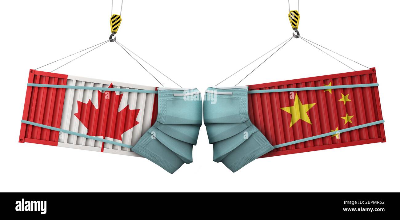 Le concept de guerre commerciale du coronavirus au Canada et en chine. Rendu 3D Banque D'Images