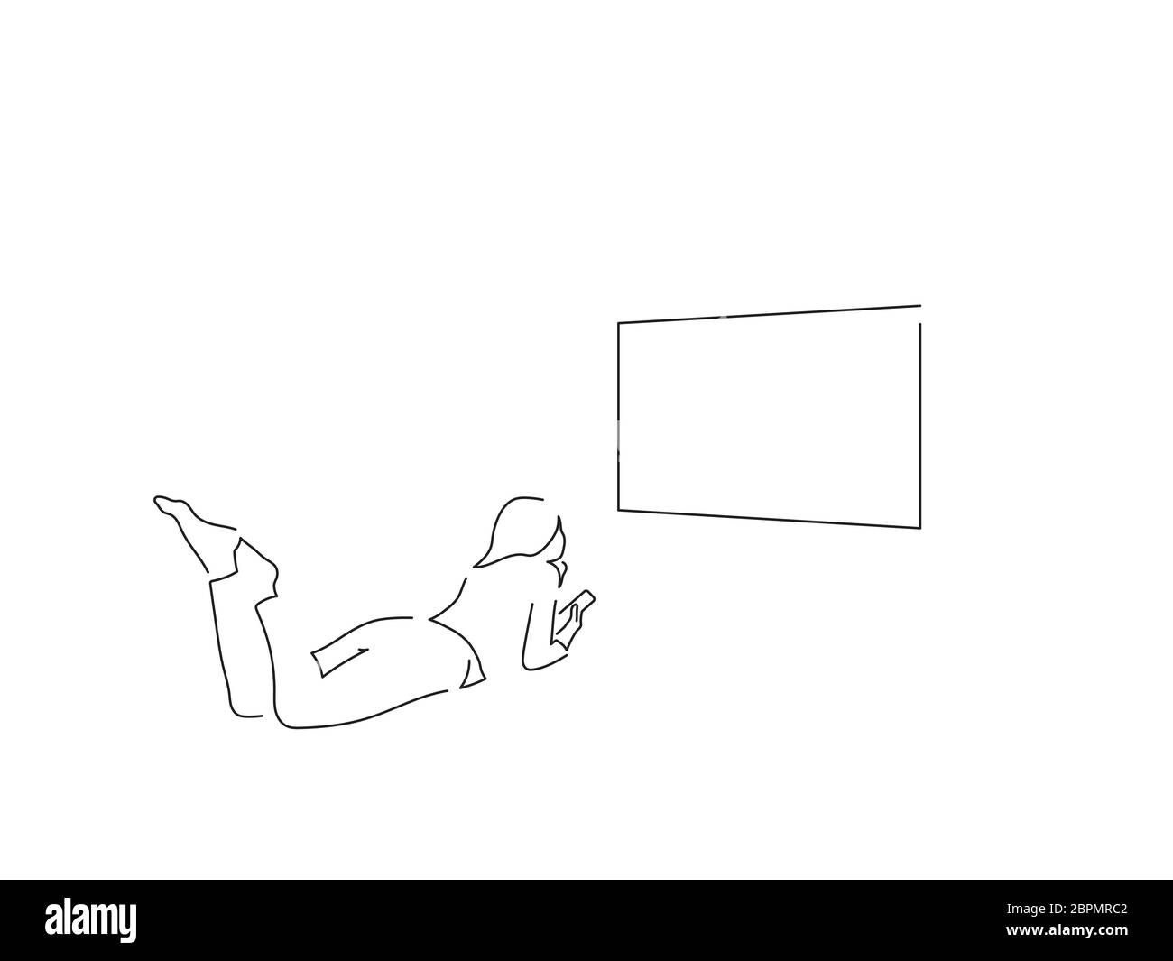 Personnes regardant la télévision dessin de ligne isolée, dessin d'illustration vectorielle. Illustration de Vecteur