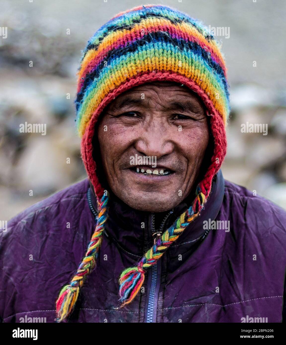 Nomad's Smile à Ladakh, Inde - la vie d'un Nomad ne peut être comprise que lorsque vous faites l'expérience des difficultés vous-même. Les choses qu'ils ont dû passer. Banque D'Images