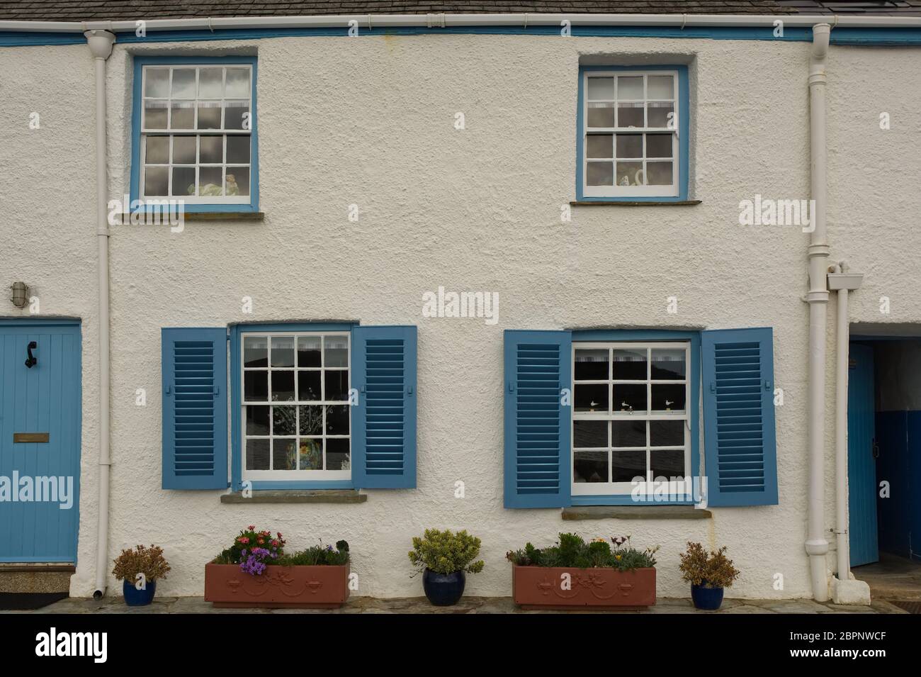 Cottages blanchis à Saint Mawes à Cornwall, Angleterre Banque D'Images