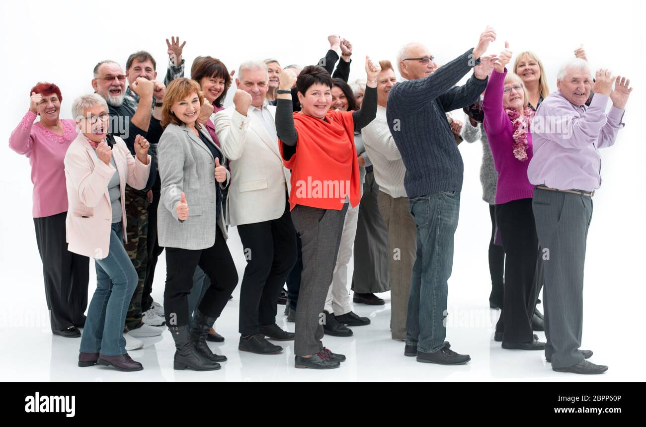 Groupe de personnes avec leurs mains vers le haut Banque D'Images