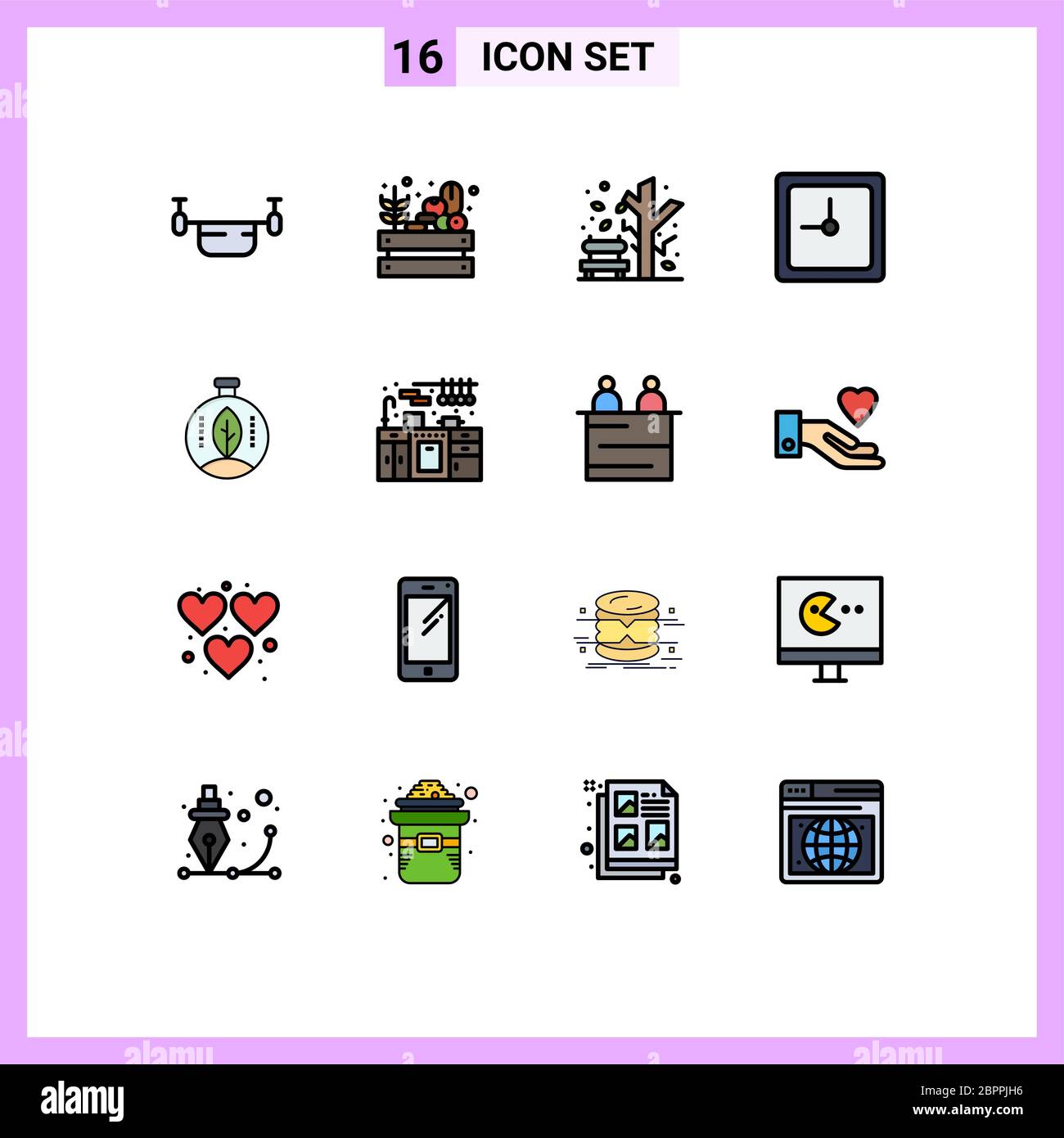 16 icônes créatives signes et symboles modernes de l'innovation, de l'heure, de la récolte, de la date, de l'arbre éléments de conception de vecteur créatif modifiables Illustration de Vecteur