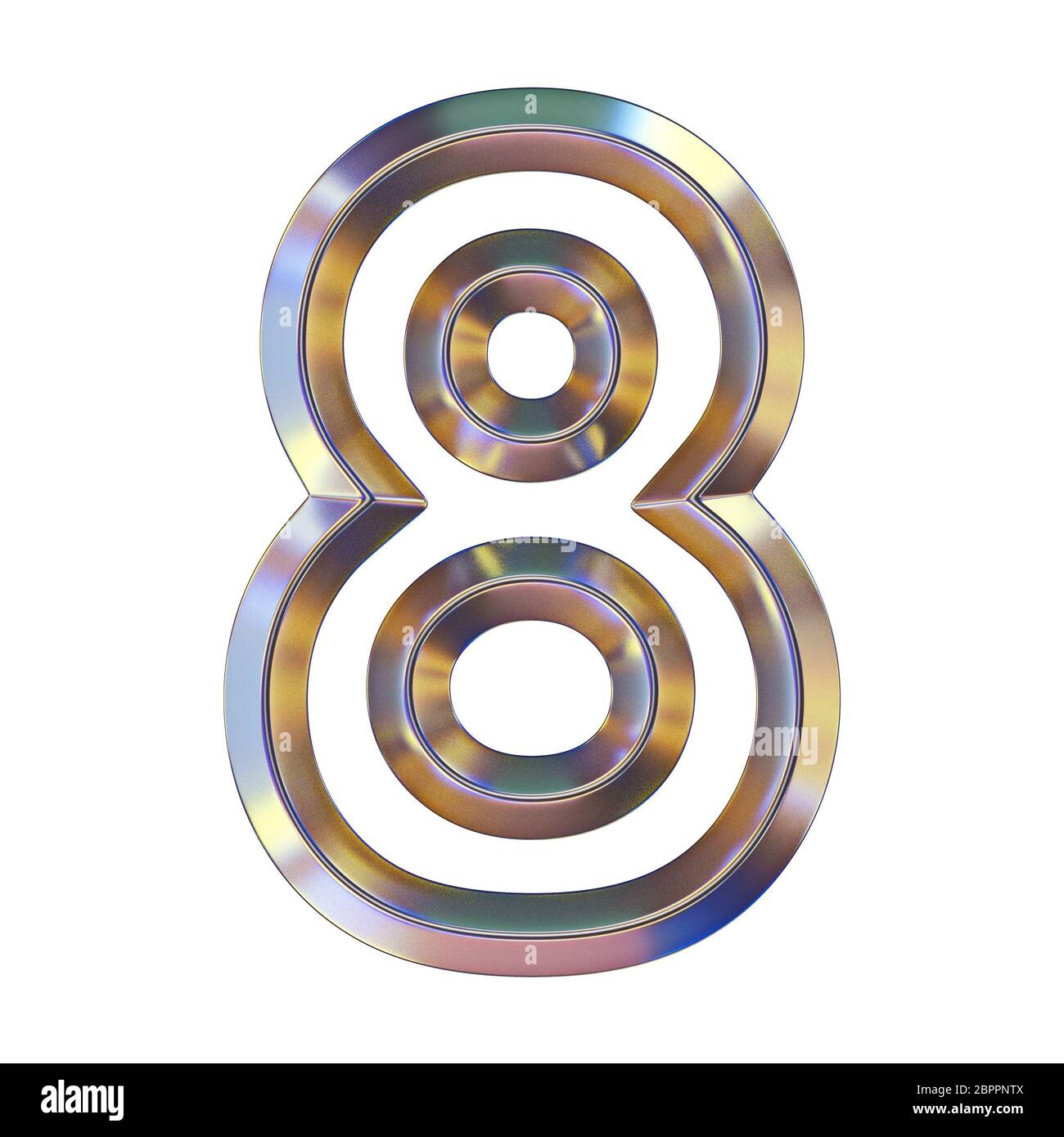 Police avec Chrome réflexions colorées numéro 8 8 3D render illustration isolé sur fond blanc Banque D'Images