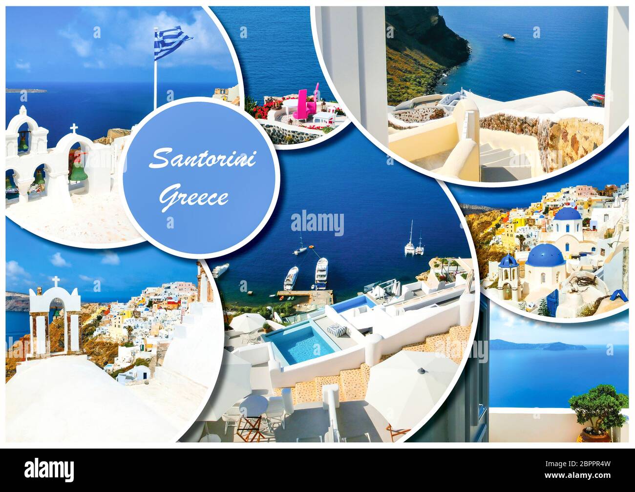 Ensemble de photos de Santorin. Repos et voyager en Grèce concept. Collage Banque D'Images