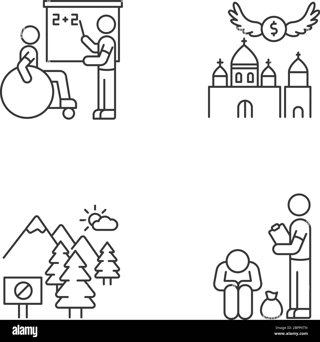 Ensemble d'icônes linéaires pixel Perfect de service social Illustration de Vecteur