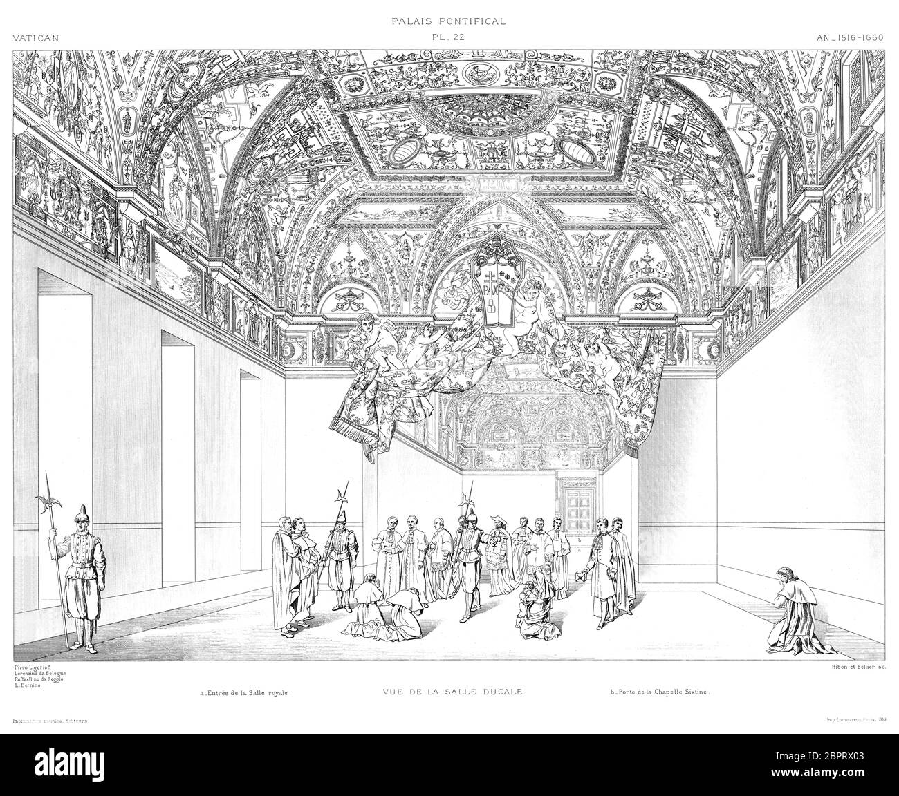 Rome, le Vatican : Palais pontifical. Vue sur la salle Ducal 1516 à 1660, du Vatican 1882. Banque D'Images