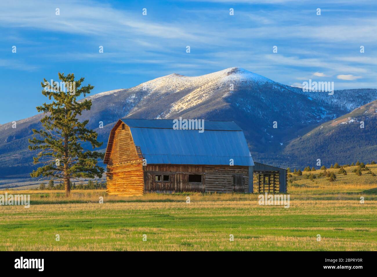 ancienne grange en bois sous le mont baldy près de townsend, montana Banque D'Images