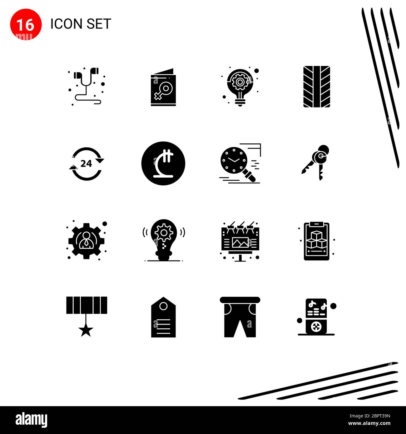 Ensemble de 16 icônes modernes de l'interface utilisateur symboles signes pour 24 heures, hôtel, affaires, concierge, pneus éléments de conception vectoriels modifiables Illustration de Vecteur