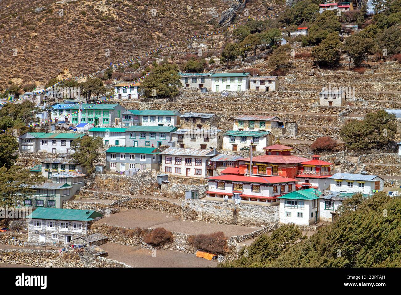 Village et monastère de Pangboche Banque D'Images