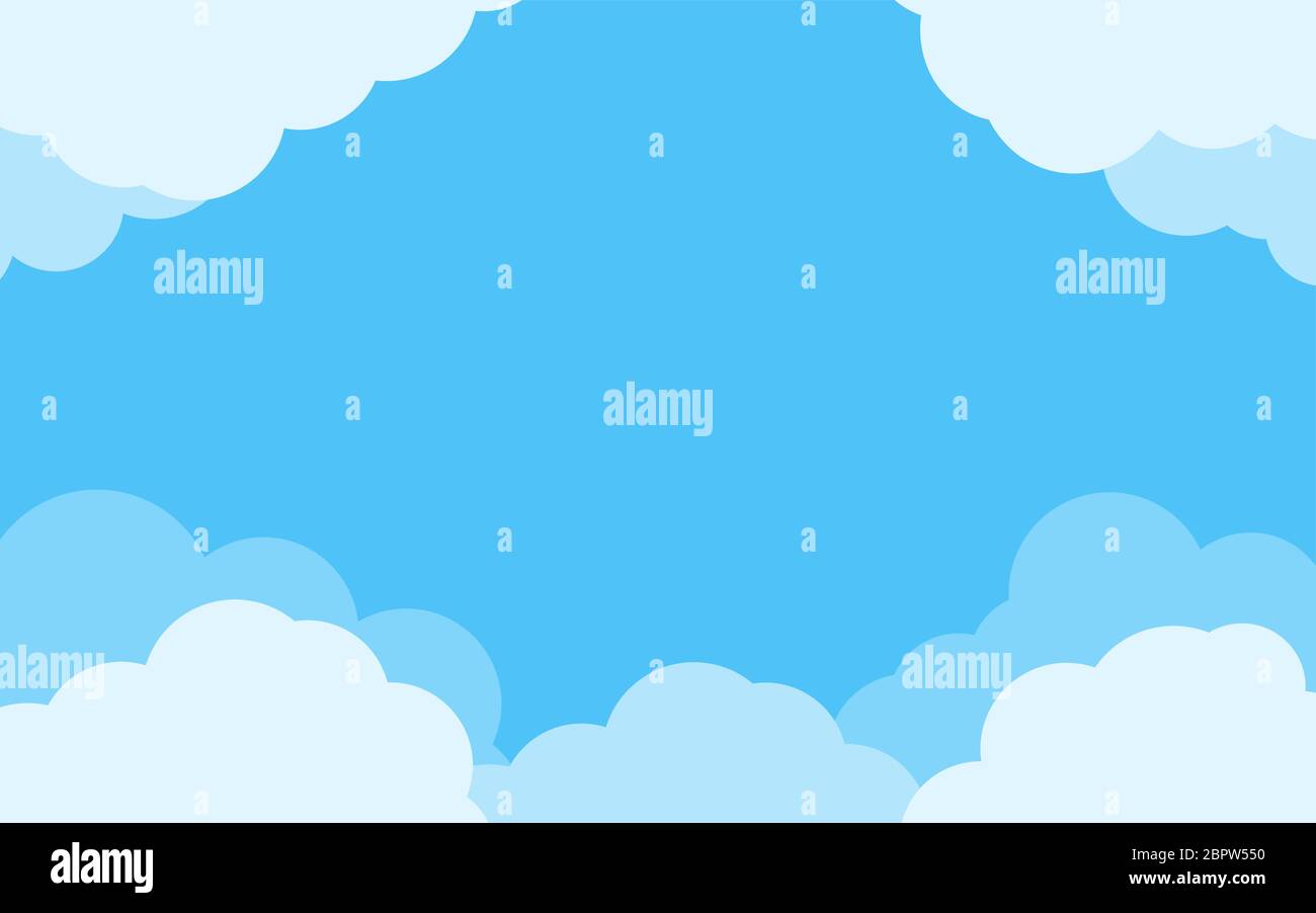 Ciel bleu avec bordure de nuages blancs. Effet aérien, dessin animé, style plat. Effet superposé scène ciel nuageux. Zone de texte abstraite pour affiche, prospectus, carte postale, bannière Web, illustration vectorielle de couverture Illustration de Vecteur