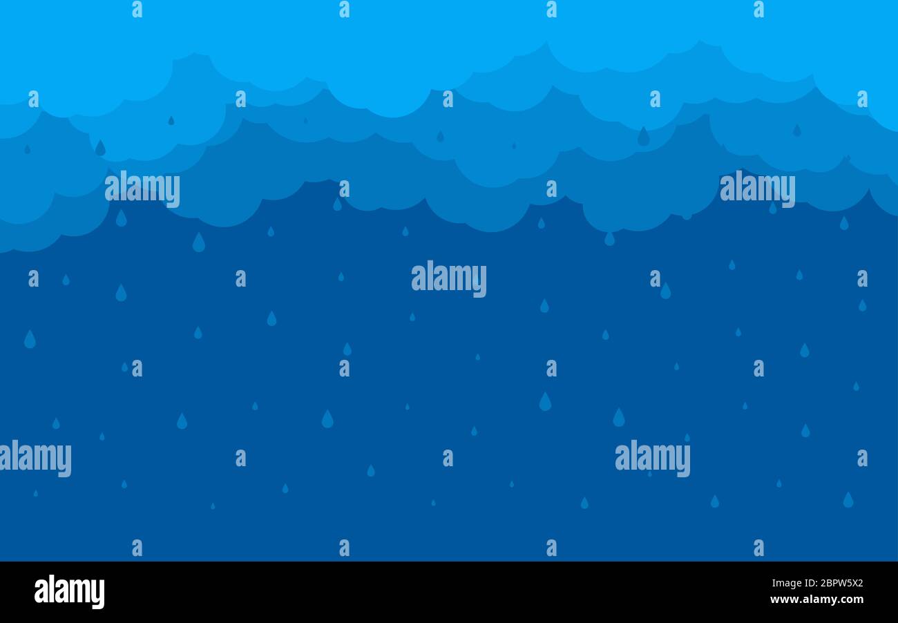 Fond nuit bleu ciel. Style dessin animé plat avec bordure de nuages de pluie. Résumé couverture thunder. Effet superposé scène ciel nuageux. Zone de texte de fond pour affiche, prospectus, bannière. Illustration vectorielle Illustration de Vecteur