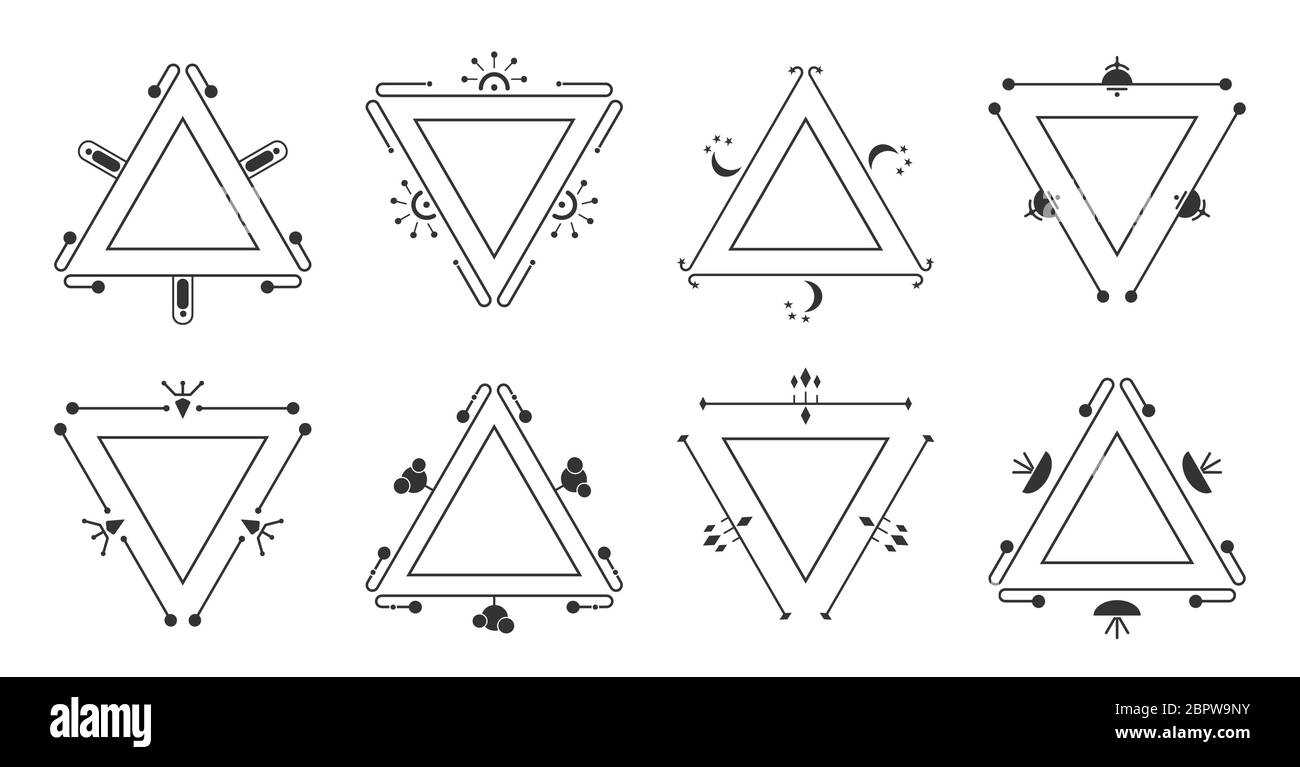 Ensemble décoratif élégant avec cadre en maille noire. Bordure trigonale graphique pour monogrammes, carte d'invitation de mariage, certificat. Cadres triangulaires isolés sur une illustration vectorielle blanche Illustration de Vecteur