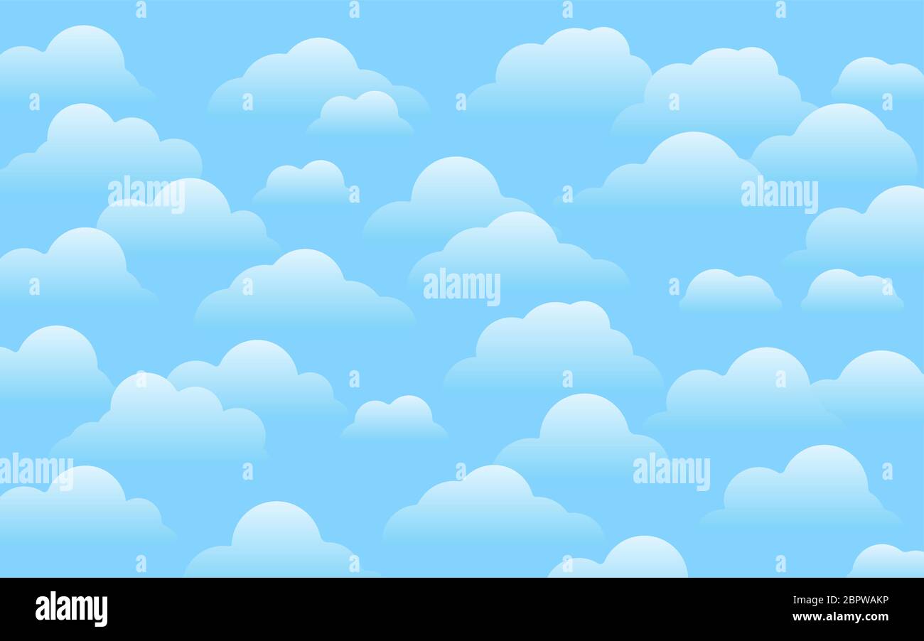 Fond bleu ciel dessin animé plat style avec bordure de nuages blancs. Résumé couverture ciel nuageux jour paysage de l'effet d'air, zone de texte pour l'affiche, la circulaire, carte postale, Web, bannière. Illustration vectorielle Illustration de Vecteur