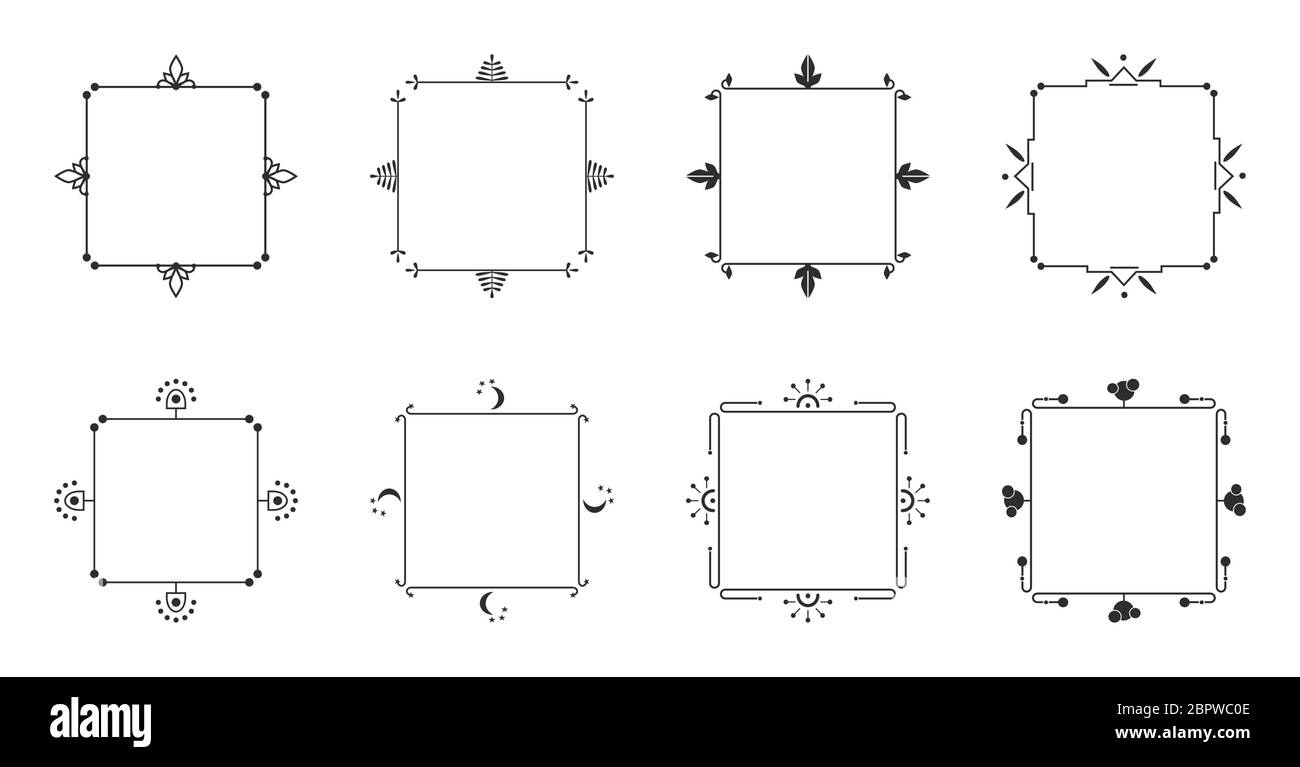 Cadre décoratif ensemble décoratif élégant. Décor graphique bordure vintage pour texte mariage carte d'invitation, certificat, menu rétro, art déco, page livre. Cadres isolés sur une illustration vectorielle blanche Illustration de Vecteur