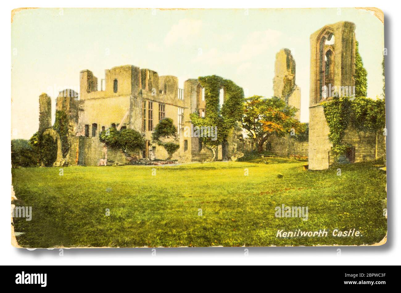 Ancienne carte postale, Château de Kenilworth, Warwickshire, Angleterre. Banque D'Images
