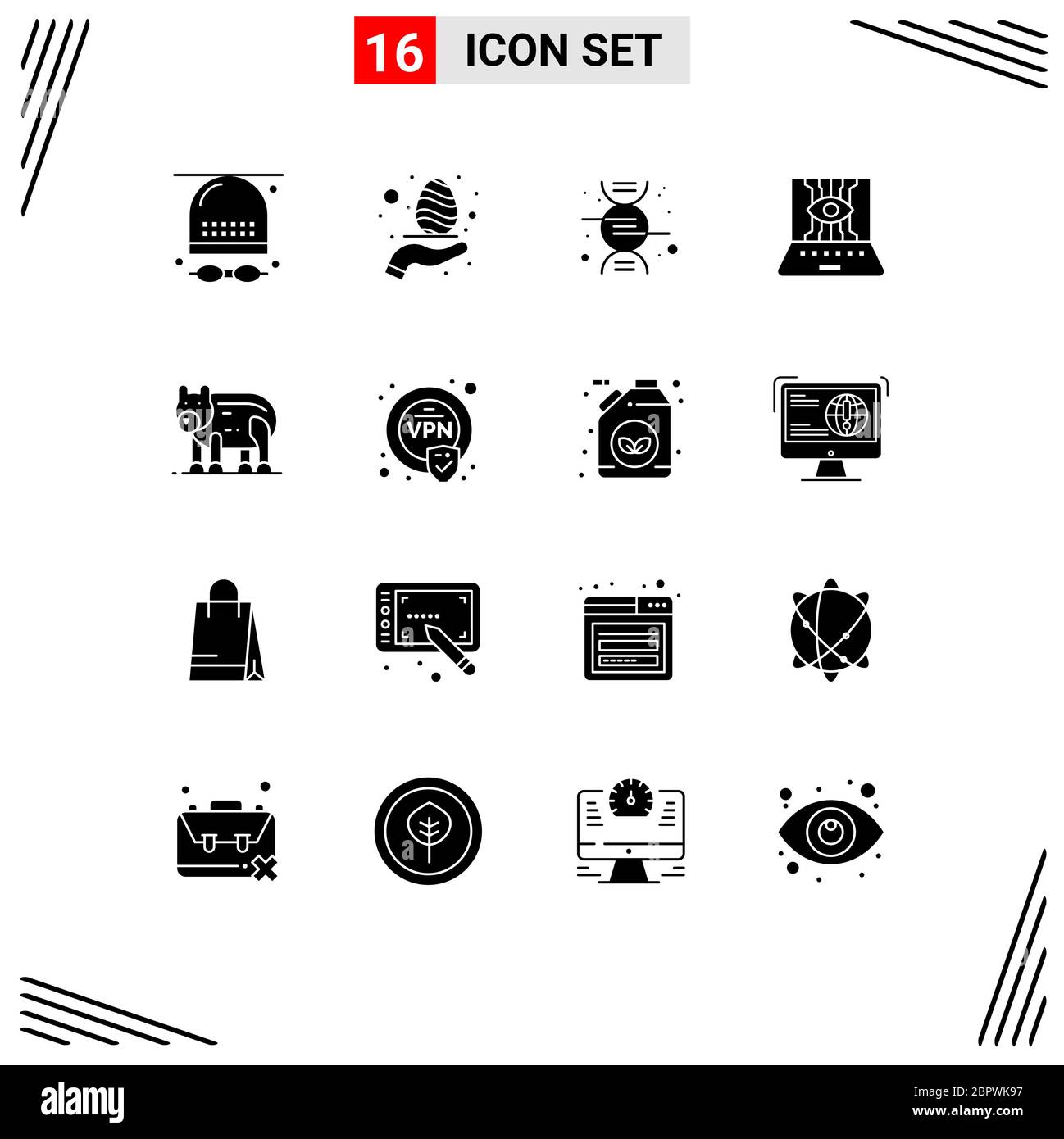 Jeu de 16 icônes d'interface utilisateur modernes symboles signes pour les éléments de conception vectorielle modifiables animaux, techniques, de soins, d'ingénierie et de sciences appliquées Illustration de Vecteur