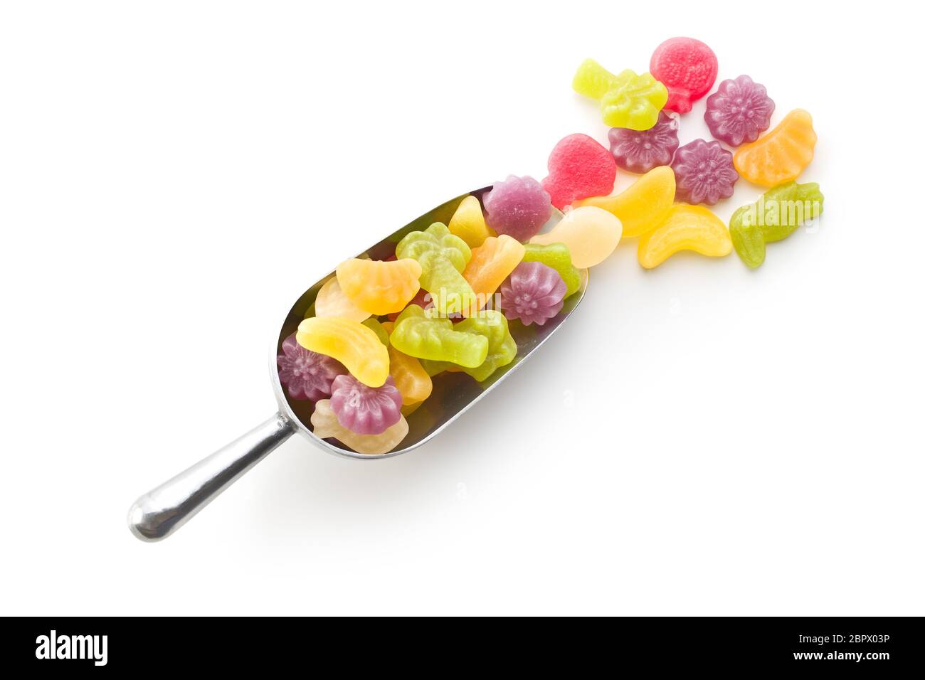 Bonbons gelée de fruits en écope isolé sur fond blanc. Banque D'Images