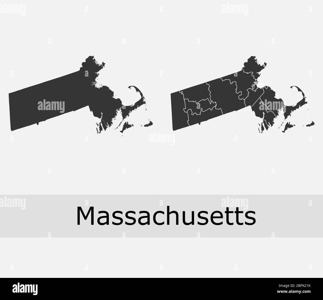 Cartes du Massachusetts vector Outline comtés, townships, régions, municipalités, départements, frontières Illustration de Vecteur