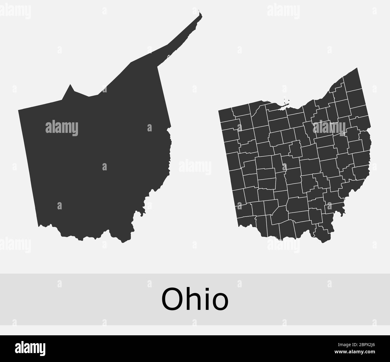 Cartes de l'Ohio vector Outline comtés, townships, régions, municipalités, départements, frontières Illustration de Vecteur