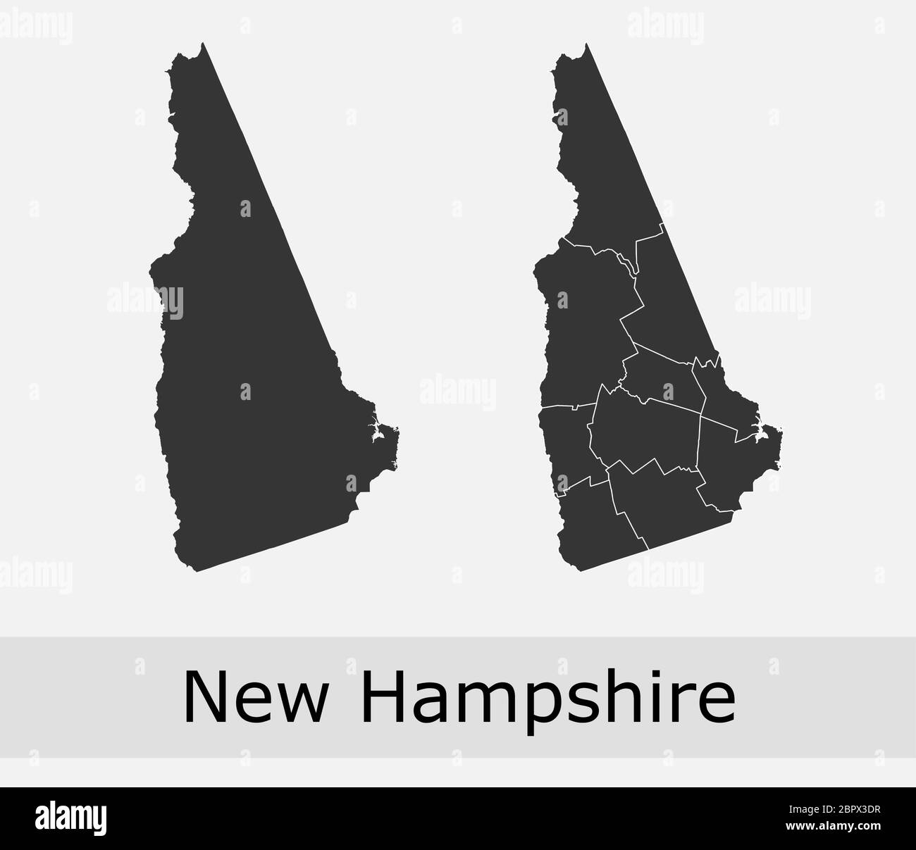 Le New Hampshire cartes vector esquisse comtés, cantons, régions, municipalités, départements, frontières Illustration de Vecteur