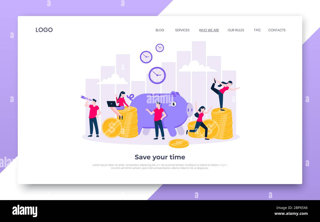 Le temps, c'est de l'argent. Gagnez du temps sur l'illustration vectorielle plate du concept de page d'arrivée Illustration de Vecteur