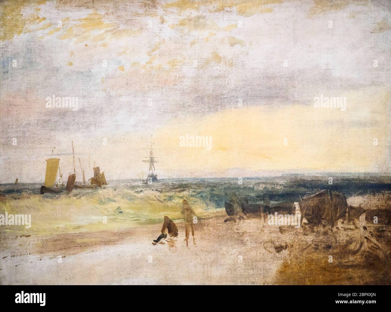 JMW Turner 1775-1851 scène côtière avec pêcheurs et bateaux c. 1806-7 huile sur toile Banque D'Images