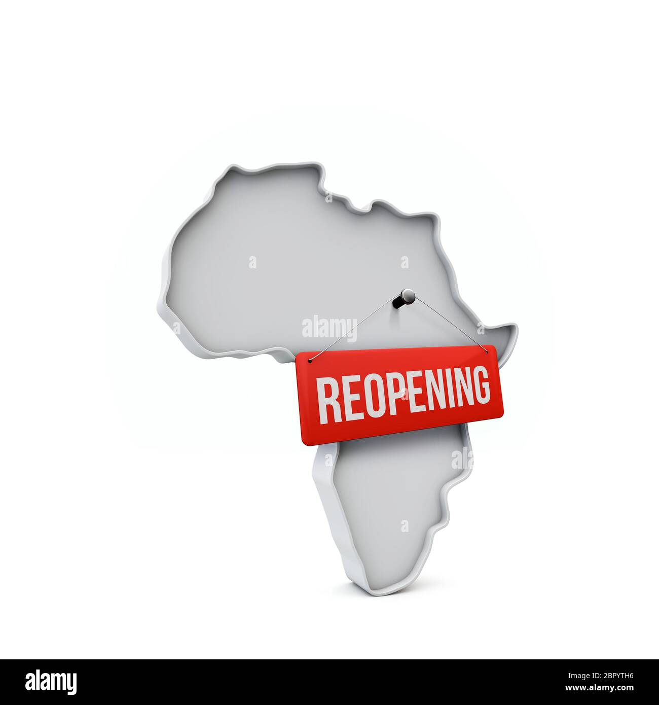 Carte Afrique avec panneau rouge de réouverture après quarantaine. Rendu 3D Banque D'Images