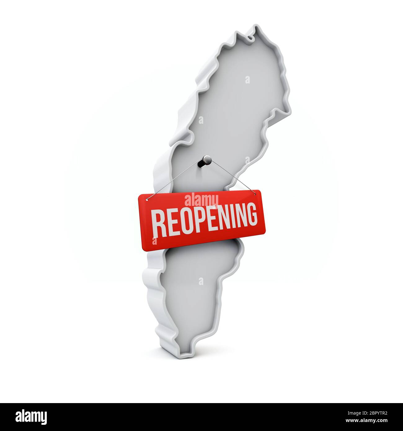 Carte de Suède avec panneau rouge de réouverture après la quarantaine. Rendu 3D Banque D'Images