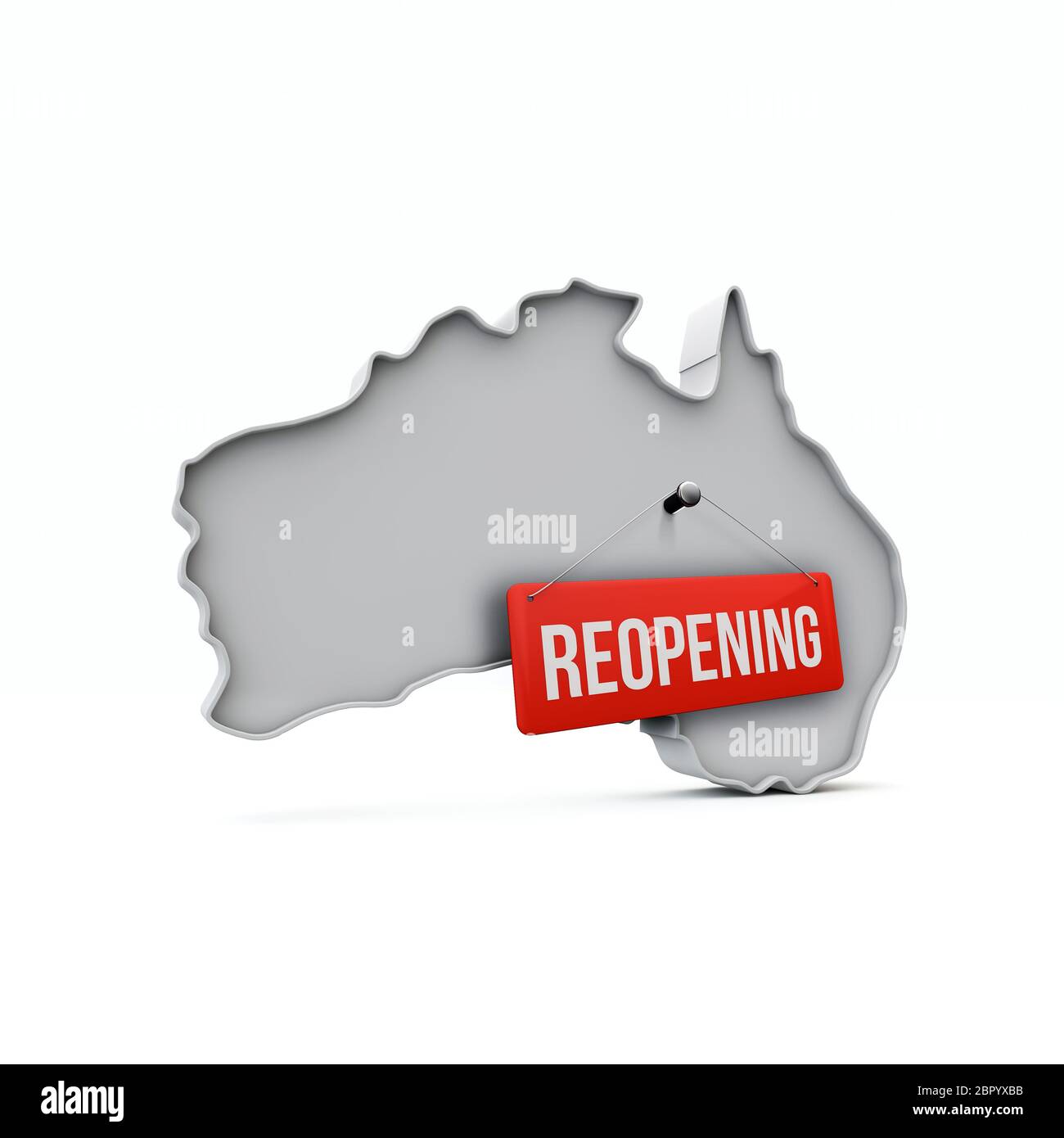 Carte de l'Australie avec panneau rouge de réouverture après la quarantaine. Rendu 3D Banque D'Images
