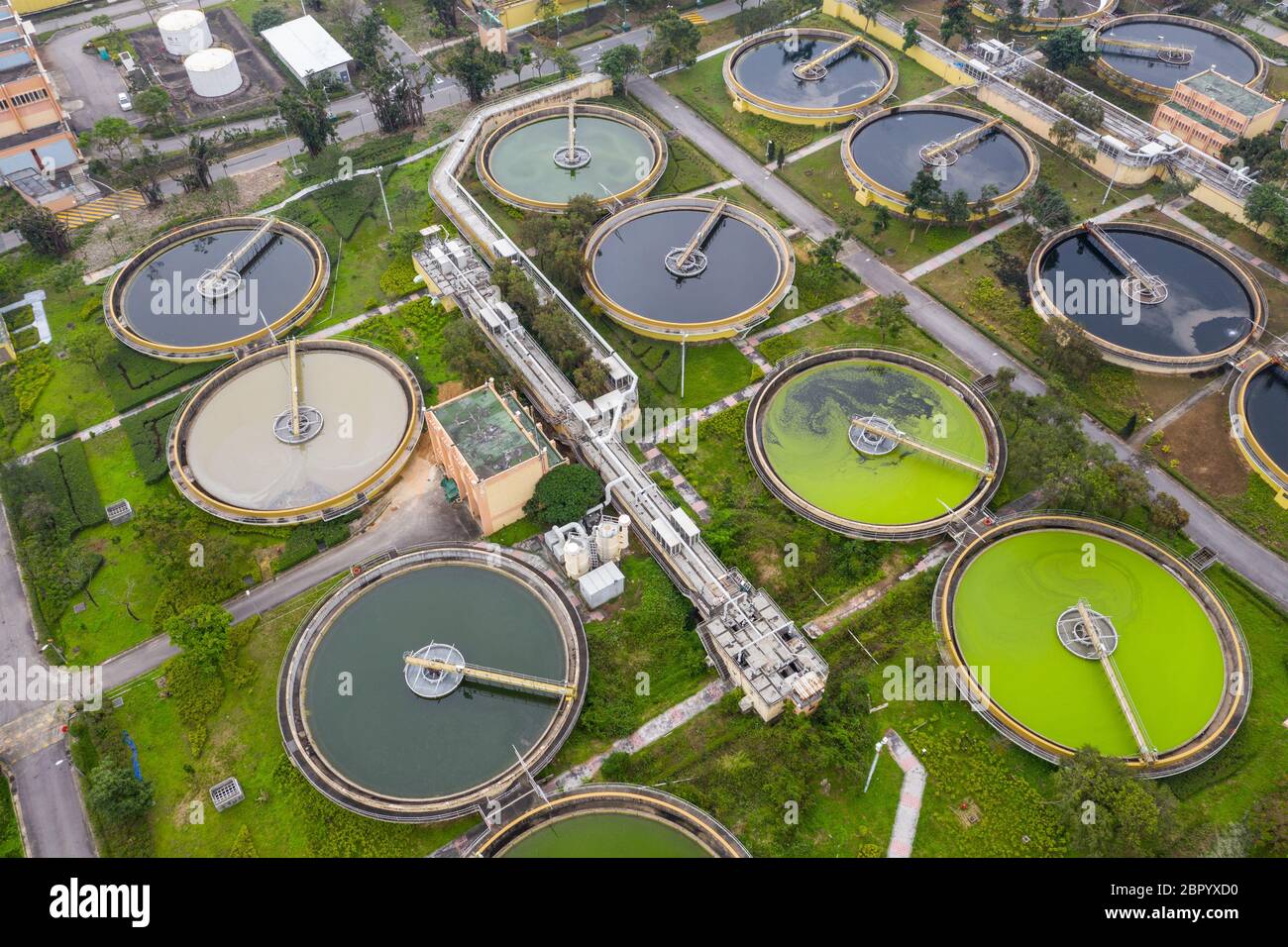 SHA Tin, Hong Kong 17 mars 2019 : vue aérienne de l'usine de traitement des eaux usées de Hong Kong Banque D'Images