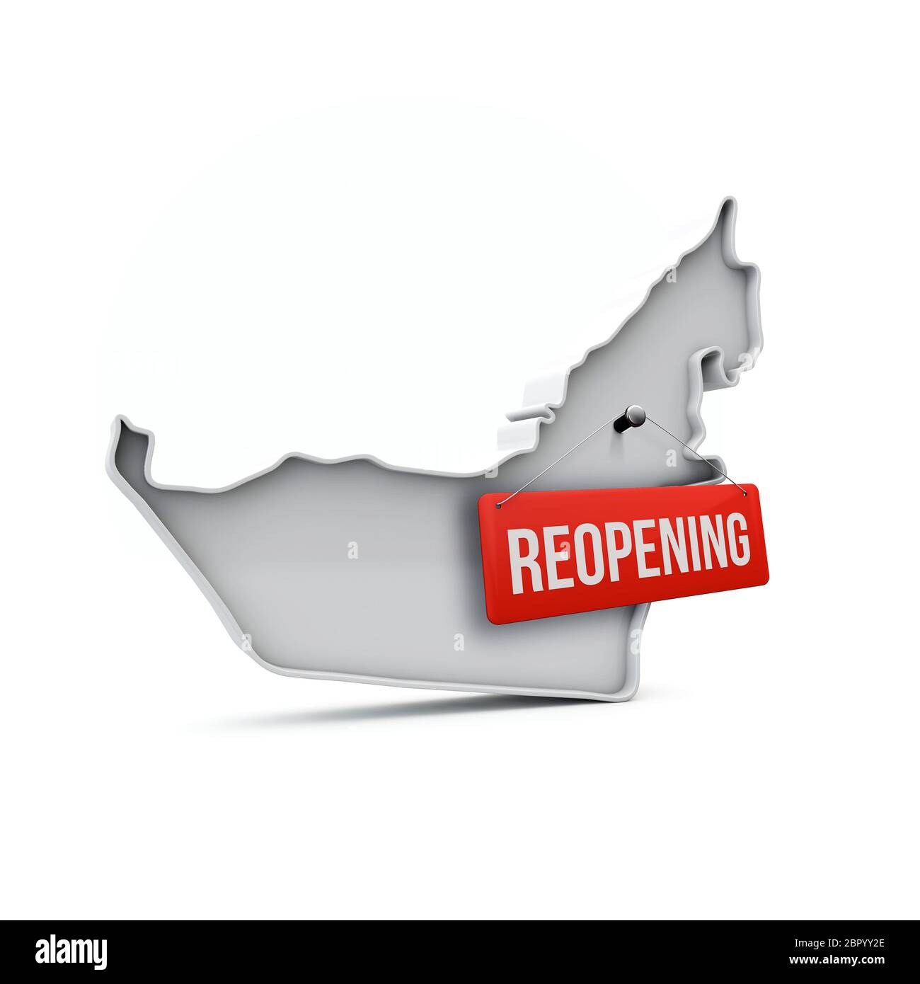 Carte des Émirats arabes Unis avec panneau rouge de réouverture après la quarantaine. Rendu 3D Banque D'Images