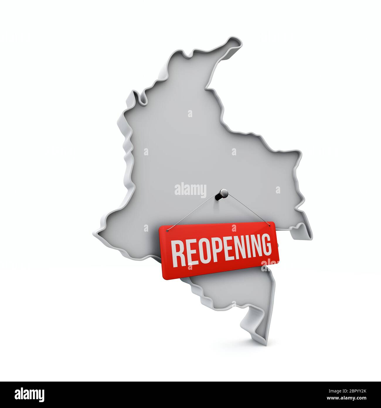 Carte de Colombie avec panneau rouge de réouverture après la quarantaine. Rendu 3D Banque D'Images