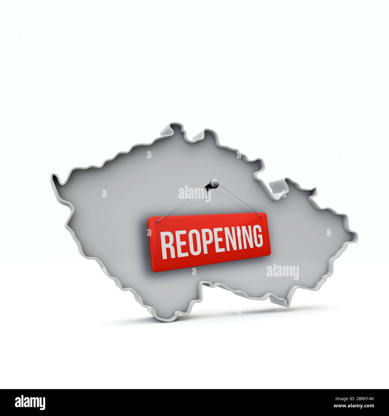 Carte de la République tchèque avec panneau rouge de réouverture après la quarantaine. Rendu 3D Banque D'Images